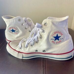 Converse White High-Top Sneakers with Red & Blue Stripes